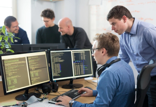 Modern office with a team working